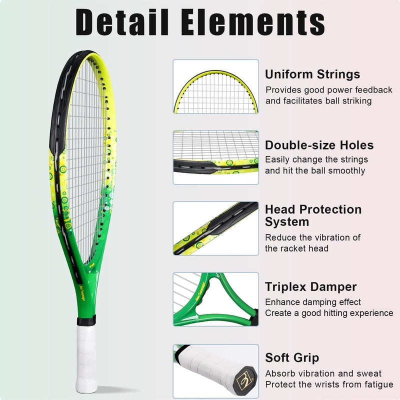 BOWEI 17"-25" Kids Tennis Racket for Aged 2-12 Lightweight Youth Tennis Racquet for Girls and Boys Outdoor/Indoor Sports with 1 Non-Slip Grip and 1 Shoulder Strap Bag Easy Carry - Image 4